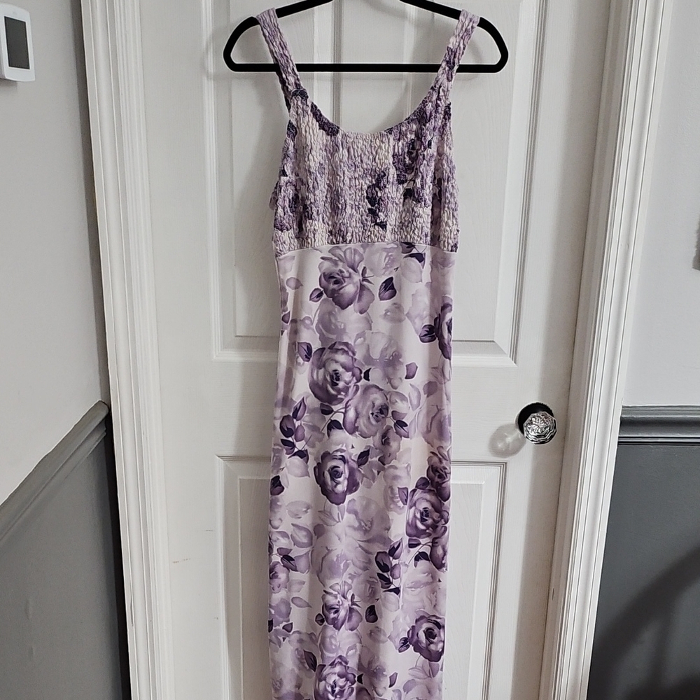 Floral Purple Sleeveless Dress - Picture 2 of 14
